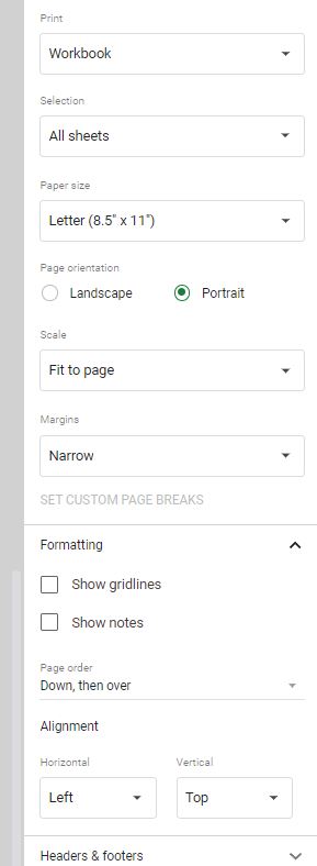 Bracket Printing Settings